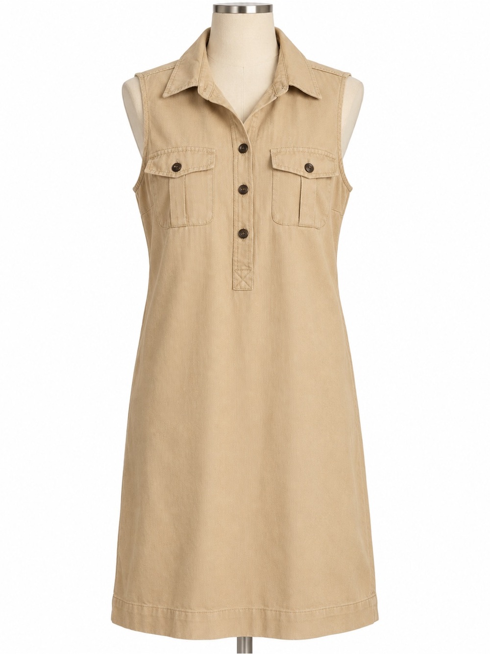 Lauren Ralph Lauren Sleeveless Collared Khaki Utility Shift Dress